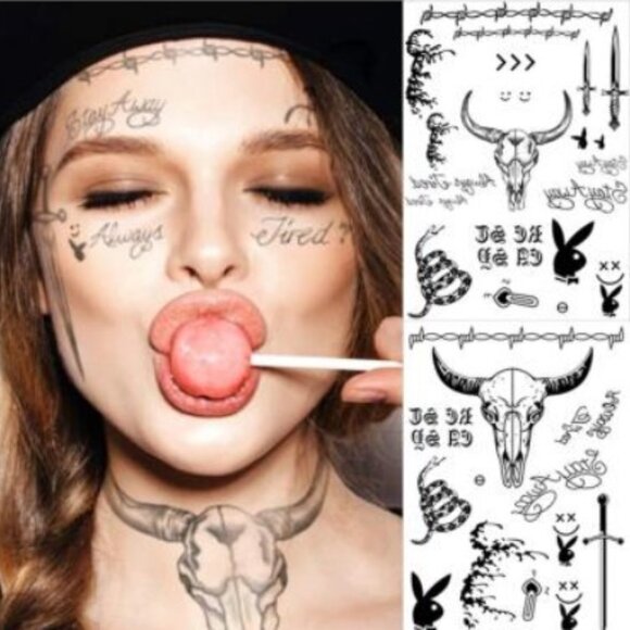 HALLOWEEN FACE NECK TATTOO COSPLAY TEMPORARY MEN WOMEN COSTUME ACCESSORIES - Picture 1 of 8